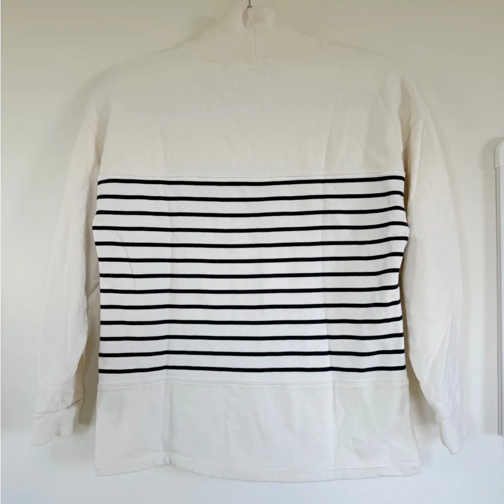Madewell (Re)Sourced Cotton Striped Mock Neck Pocket Sweatshirt XXS White Black
